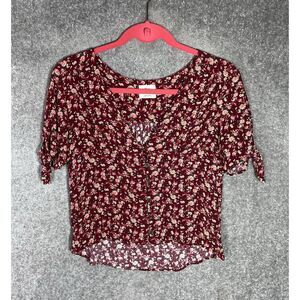 Pins And Needles Y2K Top‎ Womens Size Medium Floral Button Up Hi-Low Boho Fairy